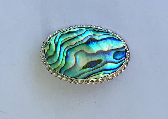 vintage New Zealand .925 sterling silver and paua (New Zealand abalone) brooch
